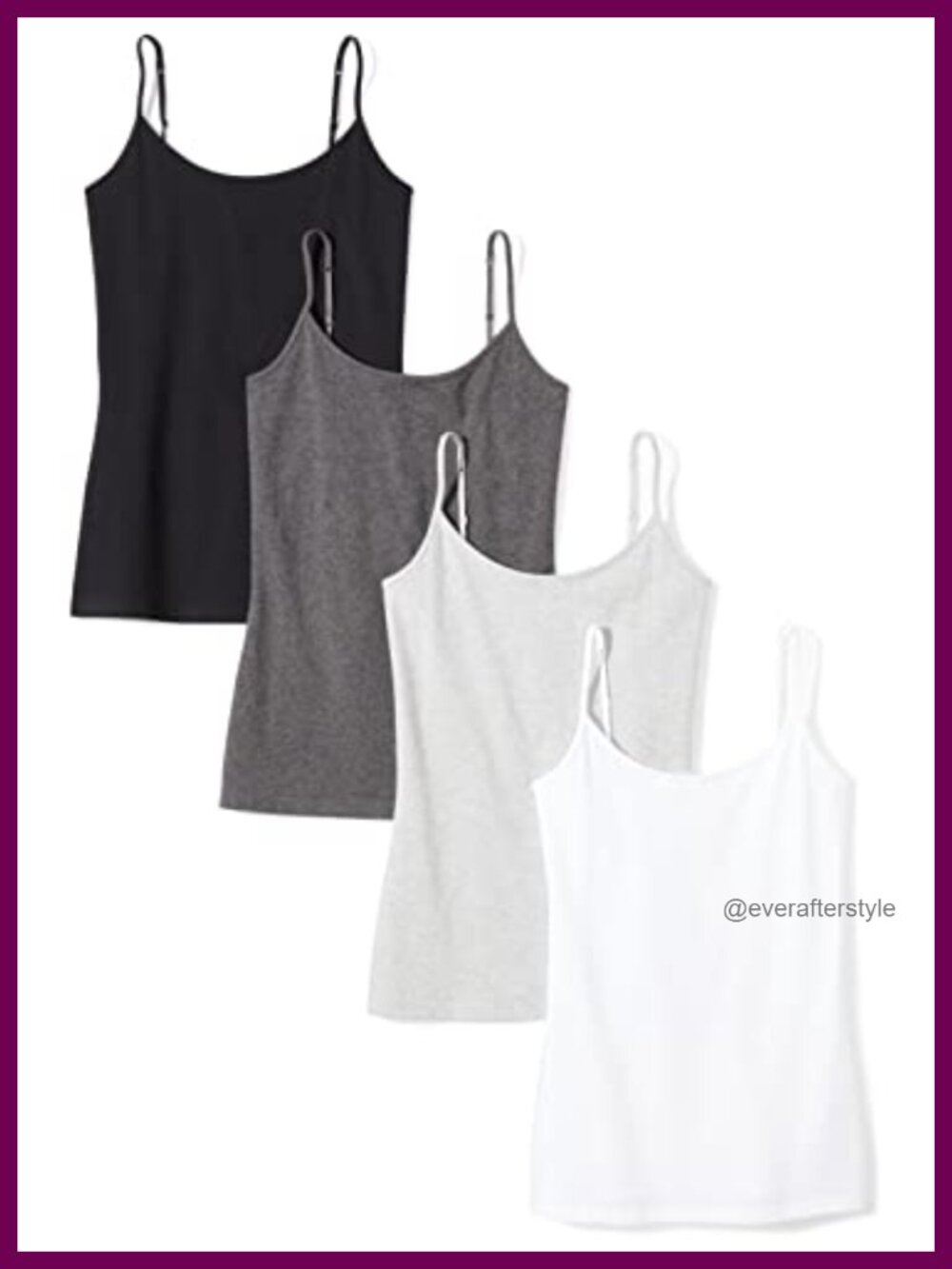 Slim-Fit Cotton Stretch Camisole 4 Pack Scoop Neck Adjustable Strap